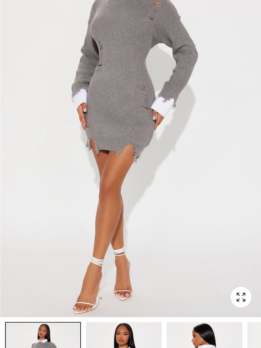 Fashion Nova Gray Distressed Long Sleeve Sweater Dress